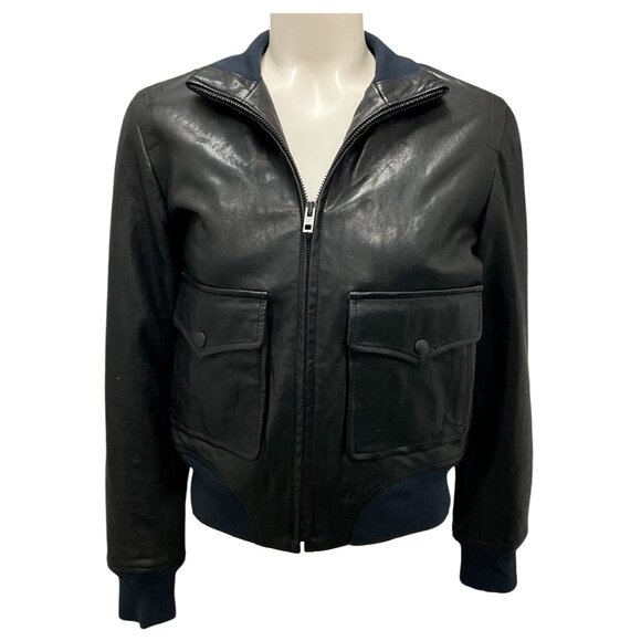 Rag & Bone Black Mila Lambskin Leather Bomber Jacket